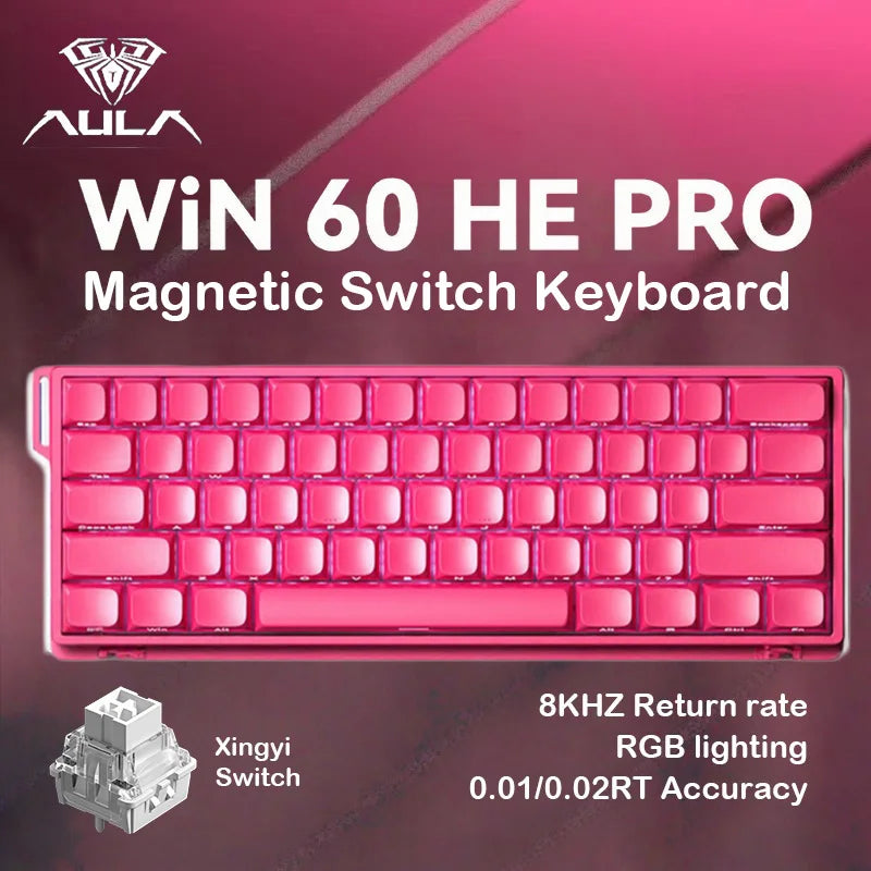 AULA WIN60HE Wired Hall Effect Magnetic Keyboard 60 Keys Hot Swap 0.01mm RT 8000Hz RGB Esports Custom Gaming Keyboard