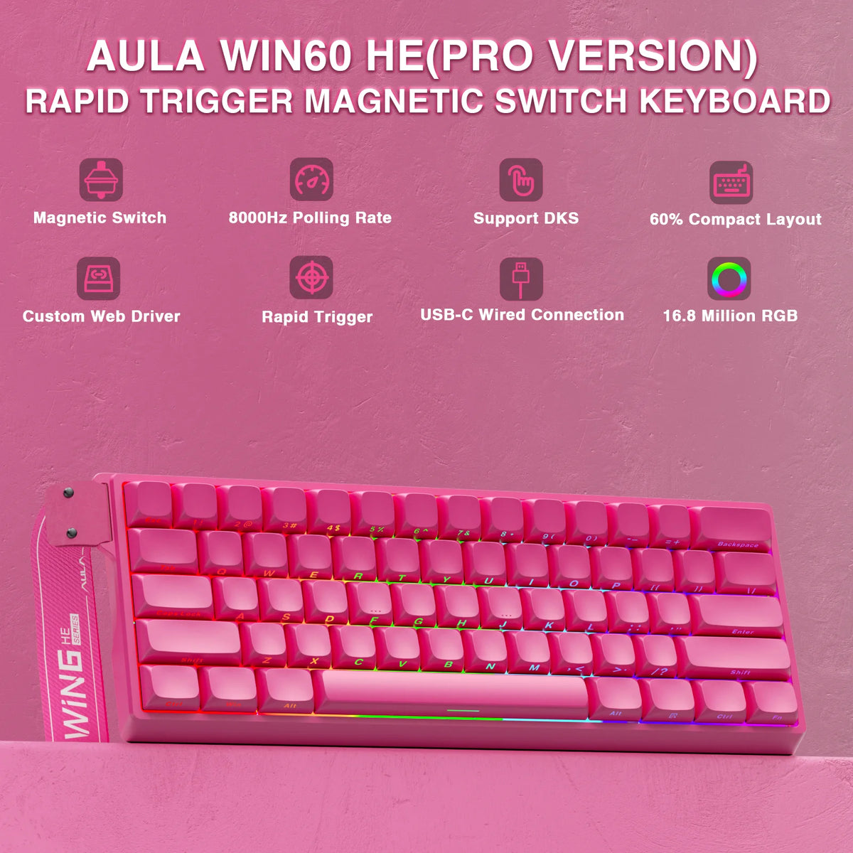 AULA WIN60 HE Pro MAX Wired Gaming Keyboard Hall Effect Magnetic Switch RT Adjustable Hot-Swap 8000Hz Esport Mechanical Keyboard