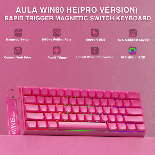 AULA WIN60 HE Pro MAX Wired Gaming Keyboard Hall Effect Magnetic Switch RT Adjustable Hot-Swap 8000Hz Esport Mechanical Keyboard